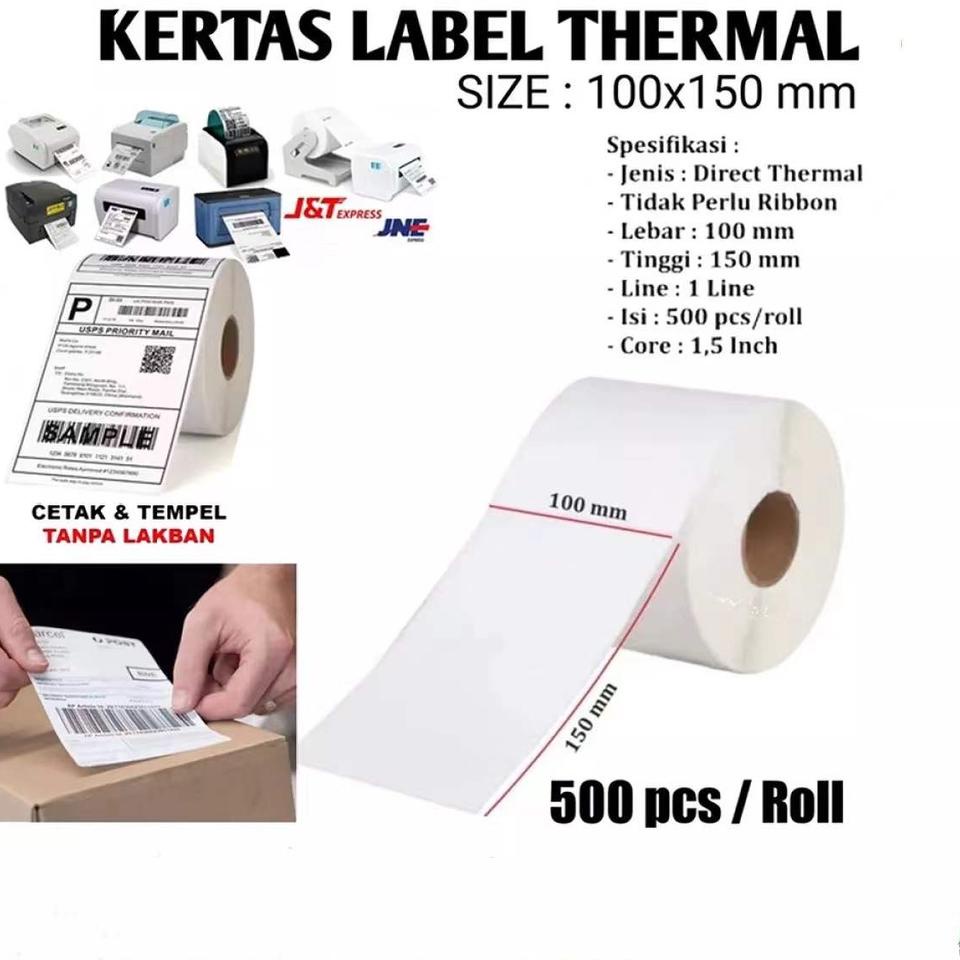 

Sudah READY.. Label Thermal Printer Kertas Stiker Sticker Label Isi 500 Pcs / ROLL Ukuran 100 x 150 Termal 100x150 mm 10x15 cm Continuous dengan perekat untuk print cetak barcode