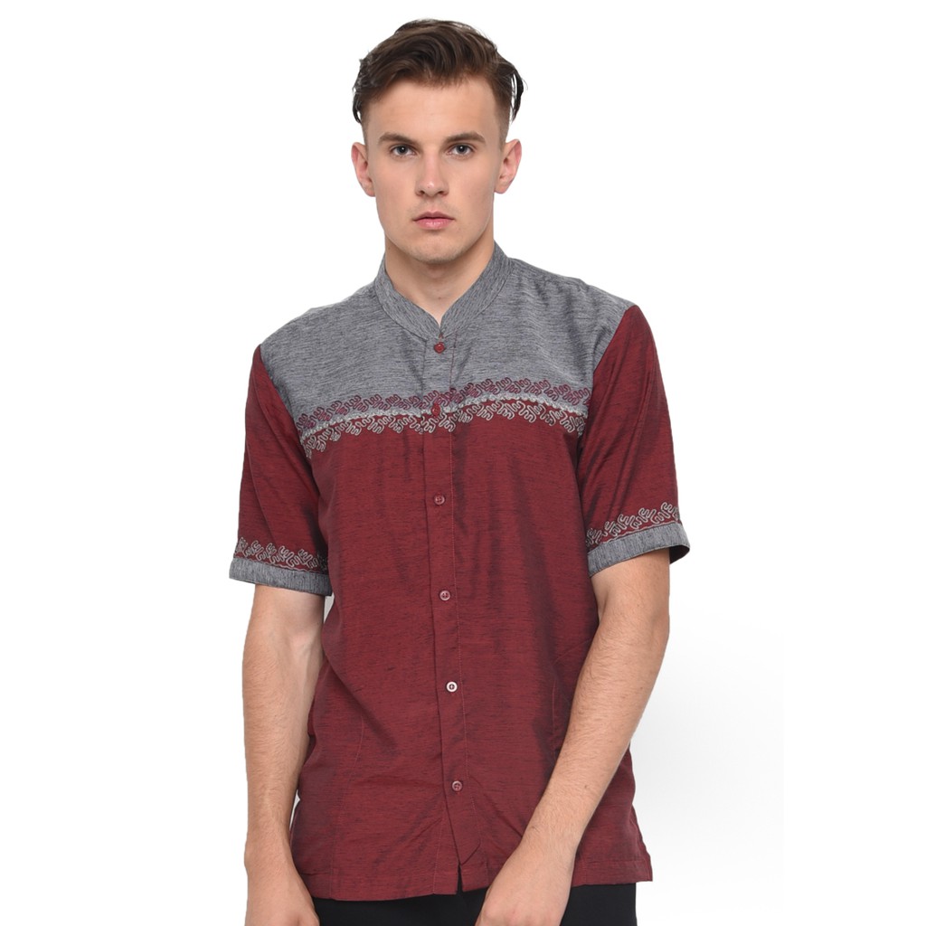 BAJU MUSLIM PRIA BAJU KOKO PRIA LENGAN PENDEK WARNA MERAH MAROON