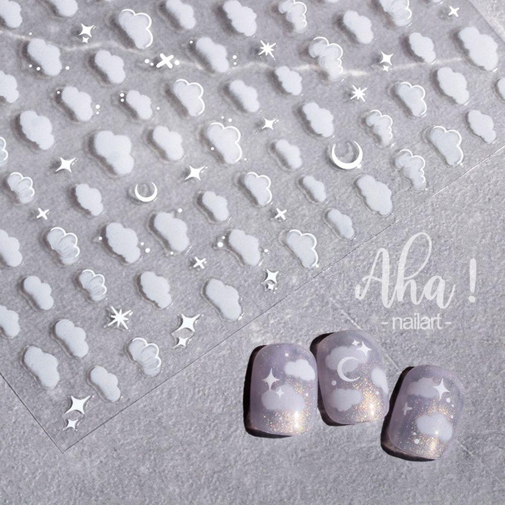 TOP Nail Art Stiker Decals Manicure Desain Kuku Kecantikan Aksesoris Awan Putih