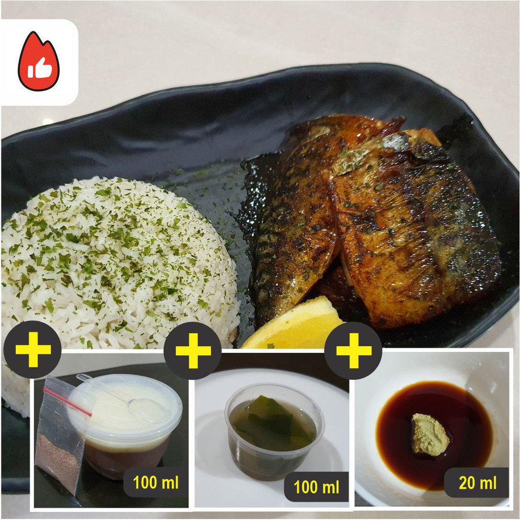 

(Set) Saba Shioyaki Grill 150gr + Rice + Miso Soup + Silky Pudding Ovaltine + Wasabi-Shoyu homemade