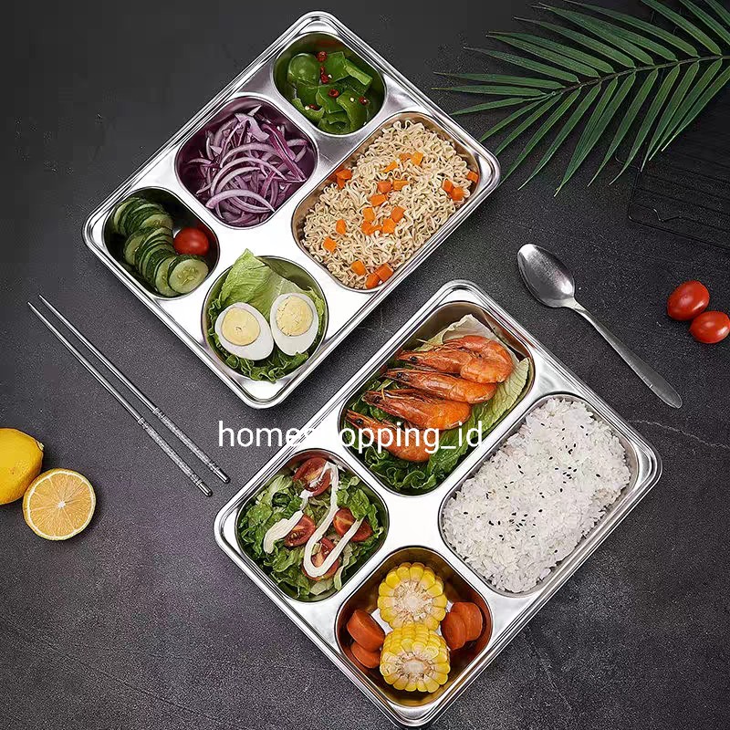 Piring Makan /Tempat makan kotak 4 Sekat 100% Stainless Steel | Shopee