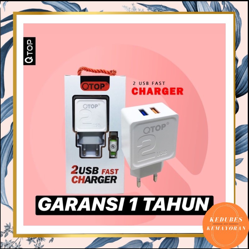 QTOP Adaptor Charger 2 USB Qualcomm 3.0 with Cable Fast charge [GARANSI 1TAHUN]