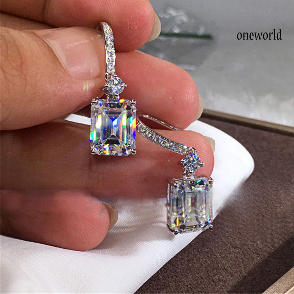 OW# 1 Pair Earrings Fine Workmanship Decoration Alloy Women Square Shape Earrings for Daily Life