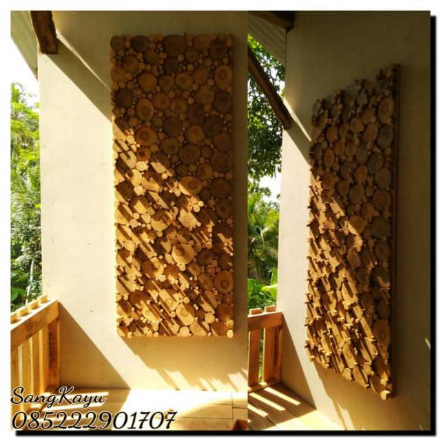 Wood wall art hiasan dinding kayu jati 150 x 60 wallpaper wallsticker