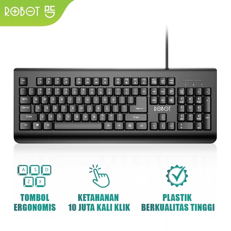 ROBOT Keyboard Berkabel / Portable Mini Office Wired Keyboard RK20 Ultra-Thin Original - Garansi Resmi 1 Tahun