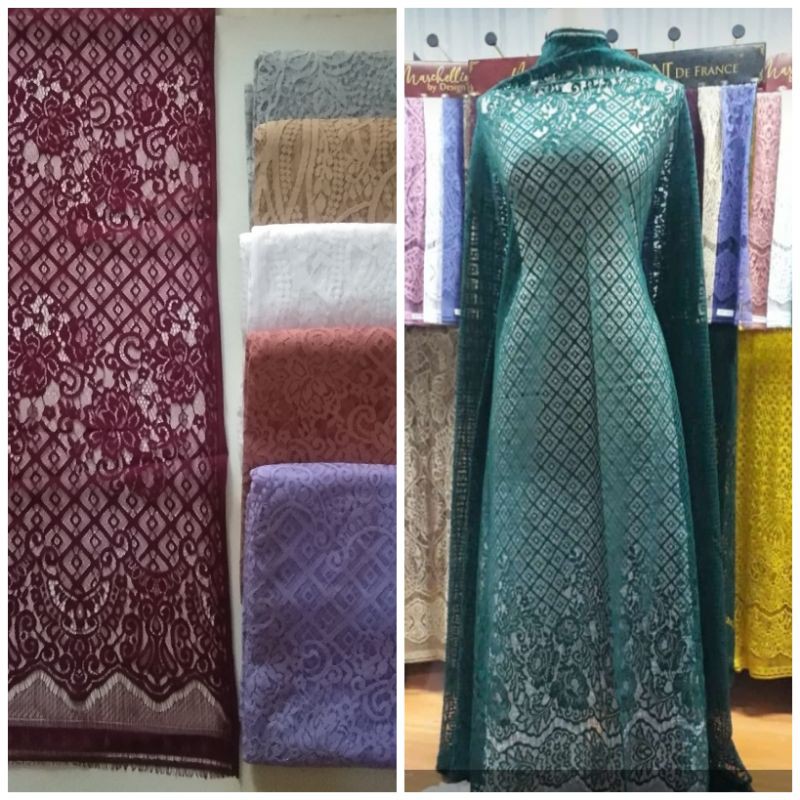 kain bahan brukat brokat kebaya baju adat bali blouse motif semi prancis full nylon merah maroon