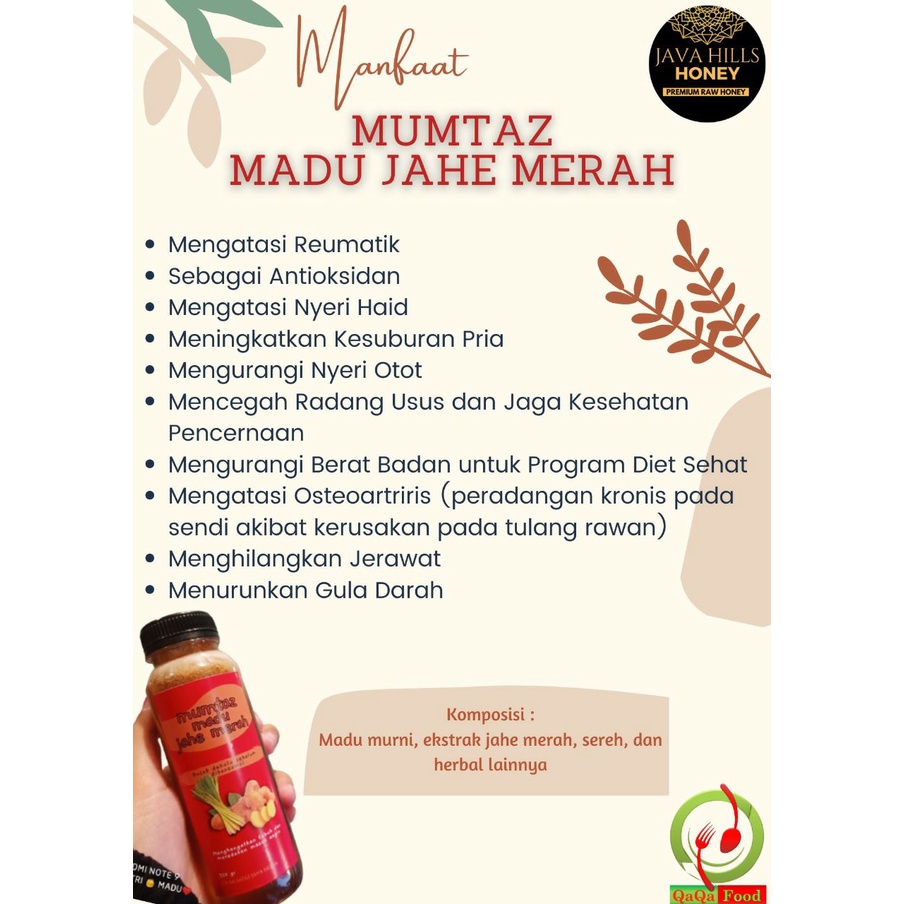 

Madu jahe merah herbal Javahills honey 330 gram, 100% madu murni tanpa pasteurisasi
