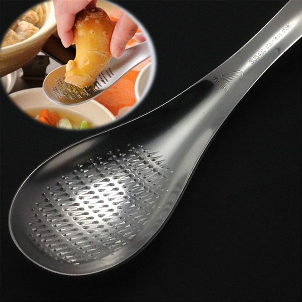 [Elegan] Lemon Zester Mixer Silver Berguna Bentuk Sendok 1PC Stainless Steel Jahe Grater Wasabi Garlic Tahan Lama Parutan Keju Mixing Spoon