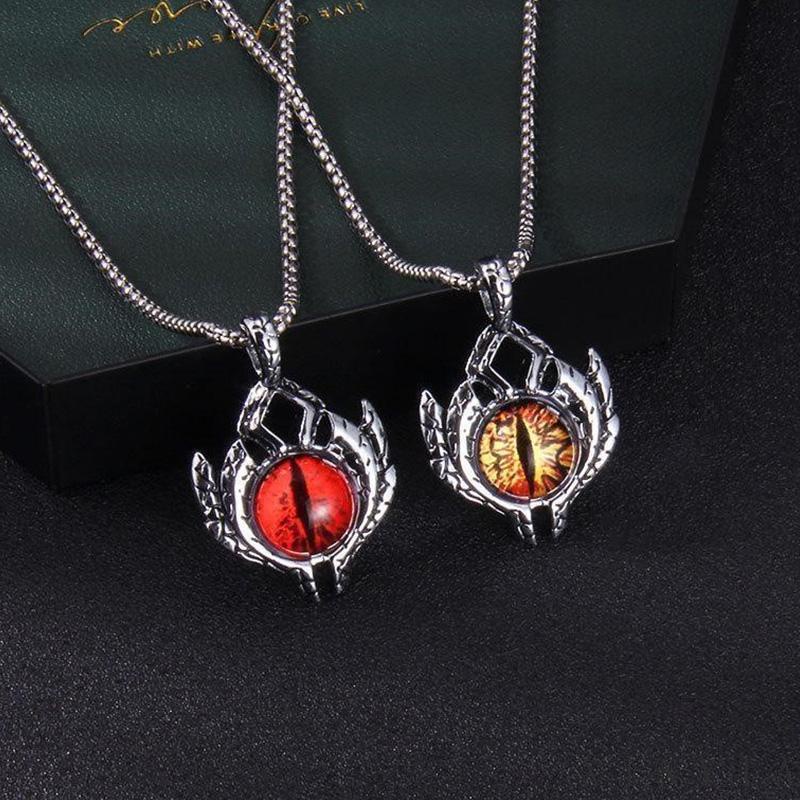 【Bayar di tempat】Setan Mata Liontin Kalung Unik Vintage Boho Perhiasan Baja Titanium Halloween Kalung Sederhana Pria Leher Rantai Stainless Steel Alloy Gaya Vintage Punk Turki