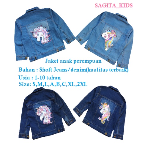 jaket jeans anak perempuan UNICORN LED/jaket anak levis denim 1-10tahun