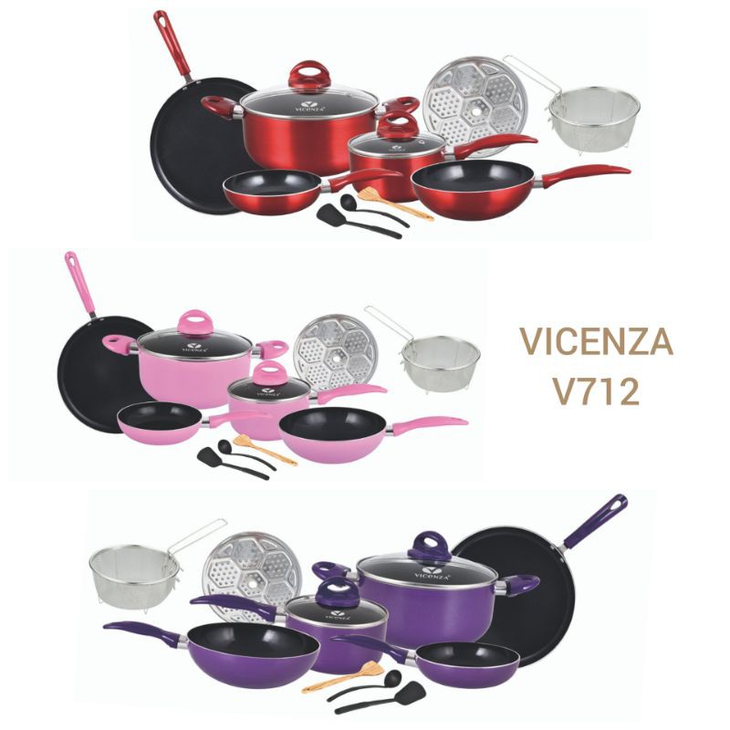 Original Vicenza Set Peralatan Masak V712 Wajan Panci Anti Lengket Vicenza