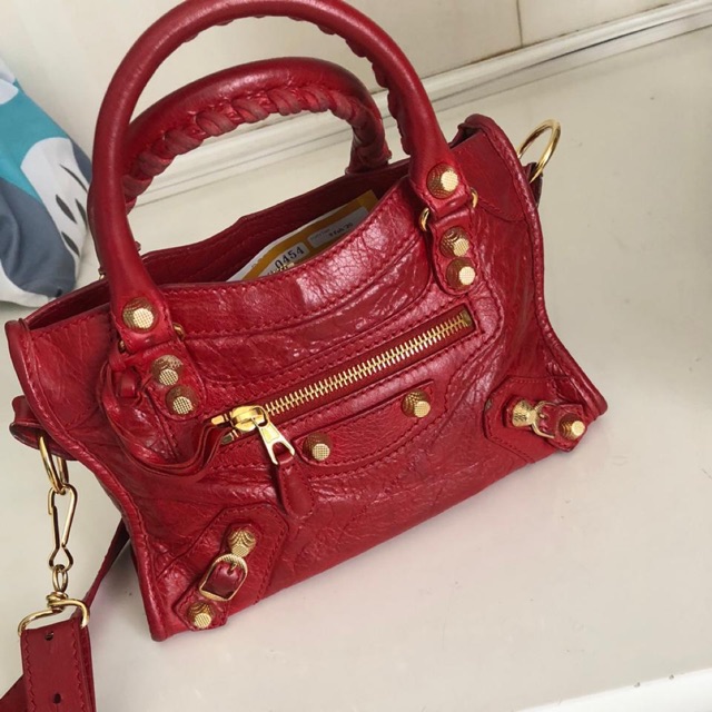 Preloved Tas Balenciaga Mini City Red GHW Long Strap