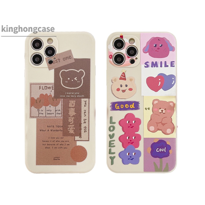 Case Samsung A03 J2 J7 Prime A02S A20 A72 A50S A10 A32 A52 A12 A51 A10S A50 A20S A30S A52S A30 M12 M10 M01S A54 A15 A16 A9 A5 Y12 Y20 A12 Ins Korean Cute Cartoon Bear Stone White Soft Tpu Case Phone Cover-7
