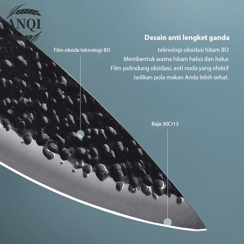 ANQI 1888 Black Marble Knife Set 6pcs / Tajam Pisau Set Pegangan Serat Kayu VS-1848