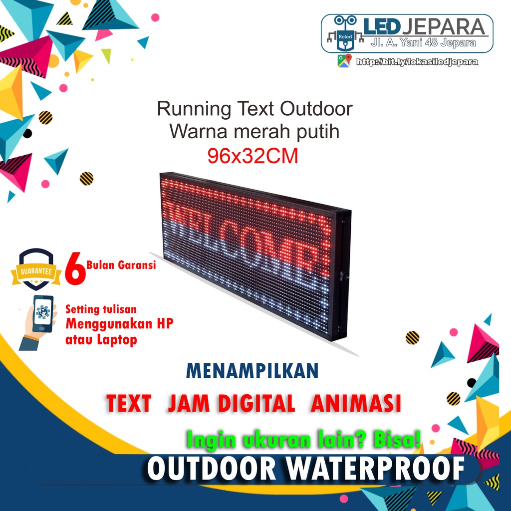 RUNNING TEXT RUNNING TEKS OUTDOOR UKURAN 100X40 CM LED JEPARA