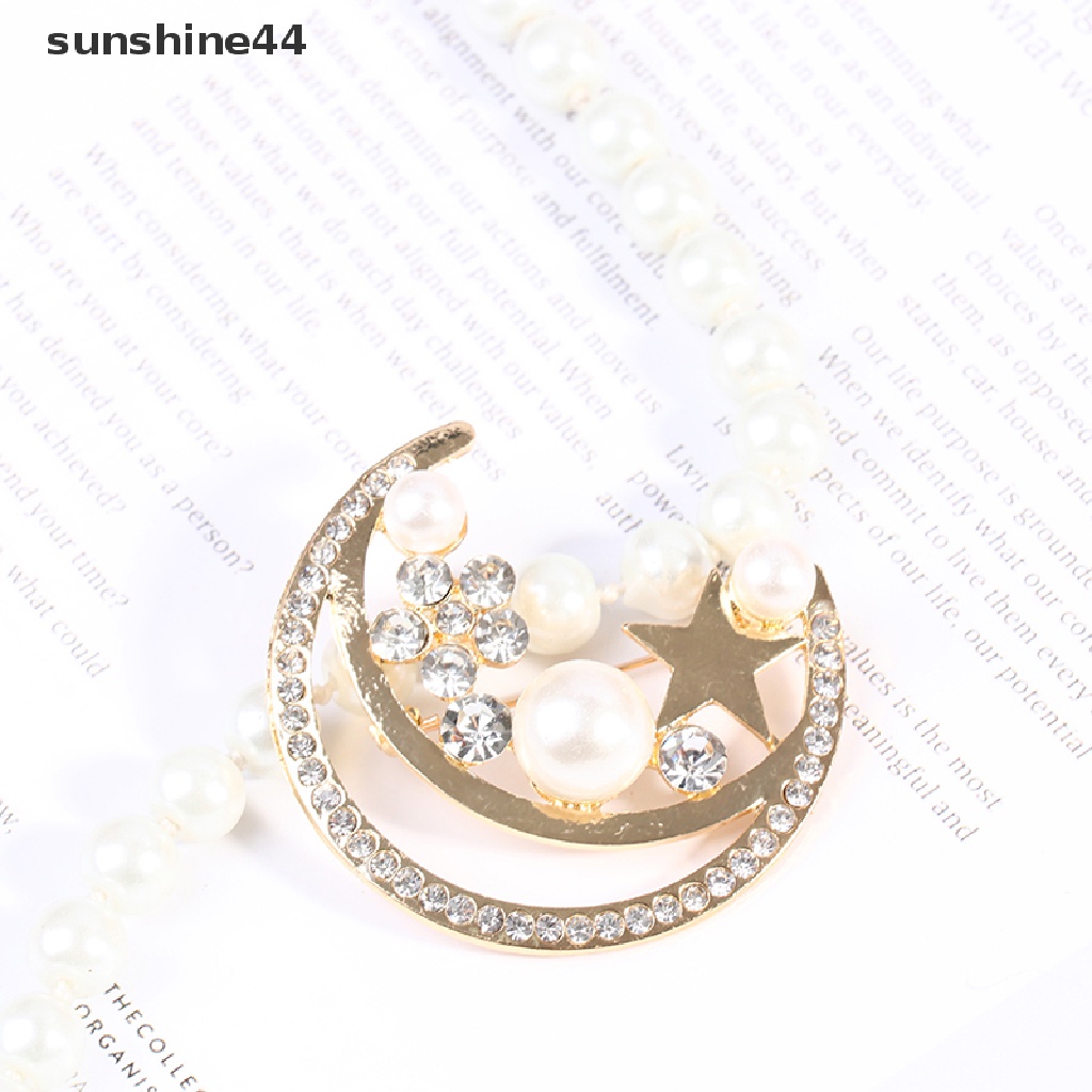 Sunshine Bros / Pin Wanita Desain Bulan + Bintang + Mutiara Gaya Barok / Trendy / Elegan Untuk Pesta / Hadiah