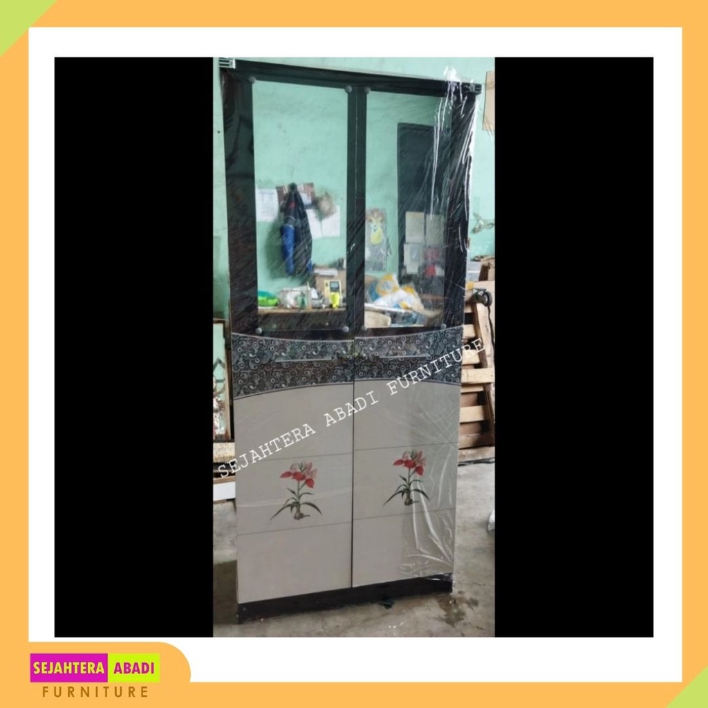 lemari pakaian 2 pintu cermin Double, lemari kayu OLYMPIC Furniture