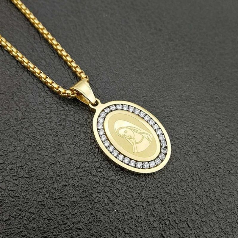Kalung Liontin Bentuk Oval Gaya Retro Untuk Pria