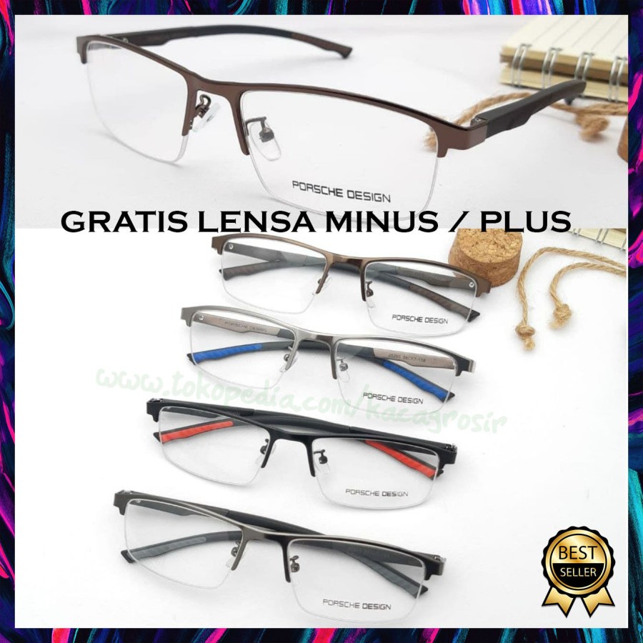 Kacamata Pria Frameless/Half Frame Porsche Minus/Plus Anti Radiasi