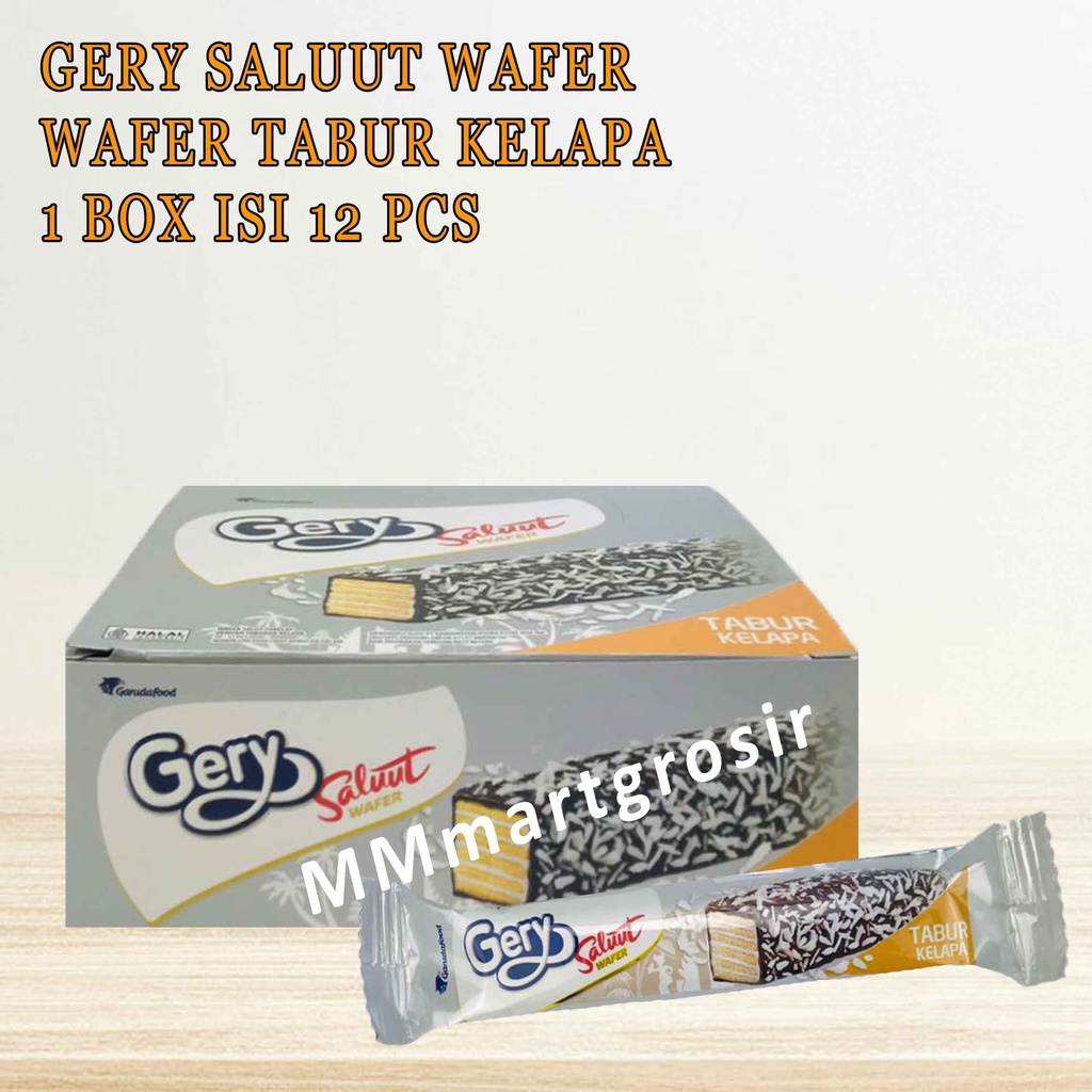 Gery Saluut Wafer / Wafer Tabur Kelapa / Wafer Salut Coklat dengan Taburan Kelapa / 1 box 12pcs