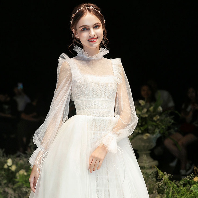 ✼[Shire s Cloud] Gaun pengantin 2021 baru pengantin wanita Sen super peri melamun rok kasa putih gau