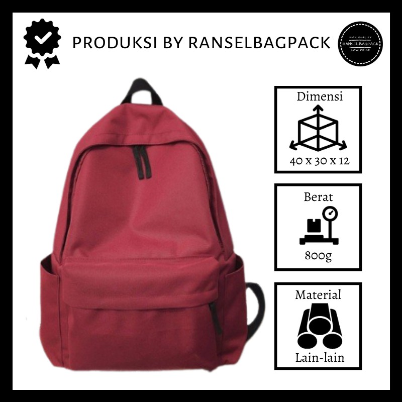 Tas Ransel Backpack Punggung Pria Wanita Sekolah Distro Polos Murah Terbaru Cewek Cowok Pria Wanita