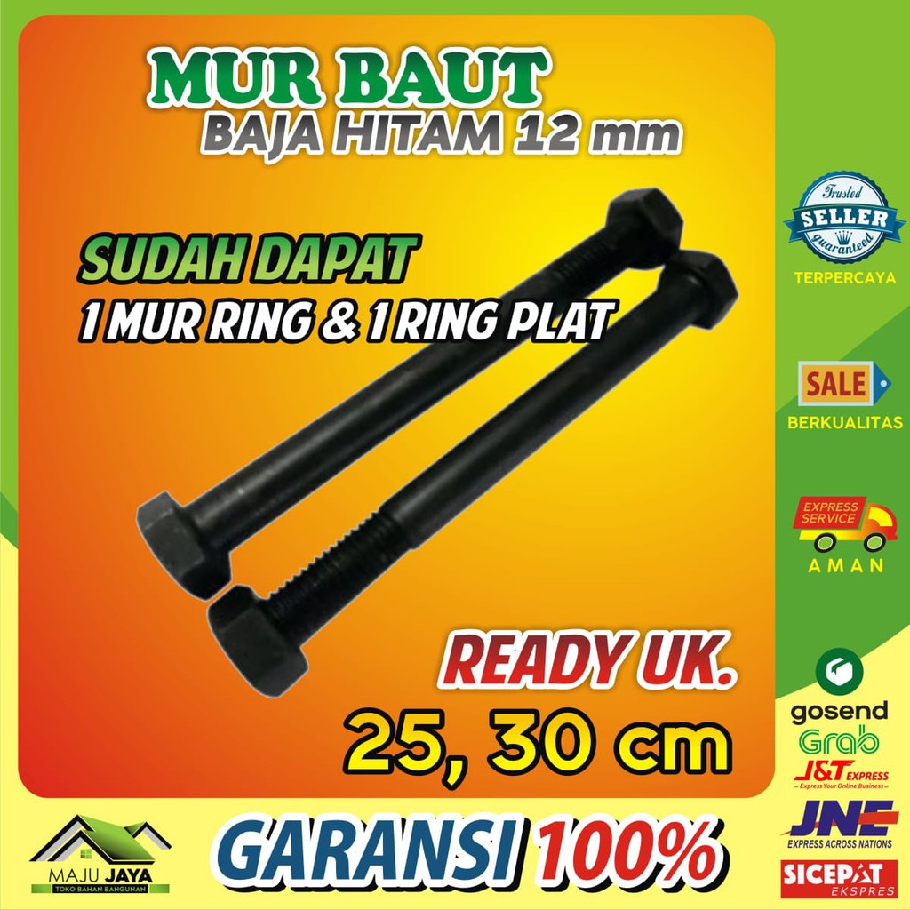 Jual BAUT MUR HITAM BAJA PANJANG 12MM 25CM 30CM BAUT BAJA HITAM 1 2 KUNCI 19MM 25 CM 30 CM BAUT