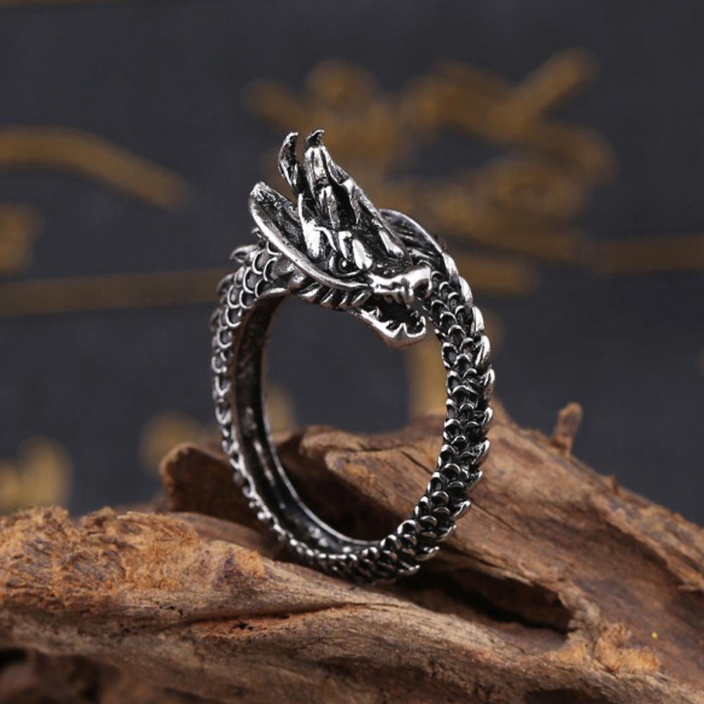 Cincin naga dragon keren pria wanita unisex bahan alloy premium detail bagus warna emas silver