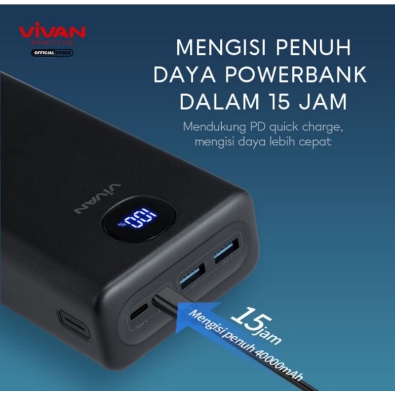 VIVAN Power Bank 40000mAh Power Delivery Quick Charge 3.0 VPB-B40