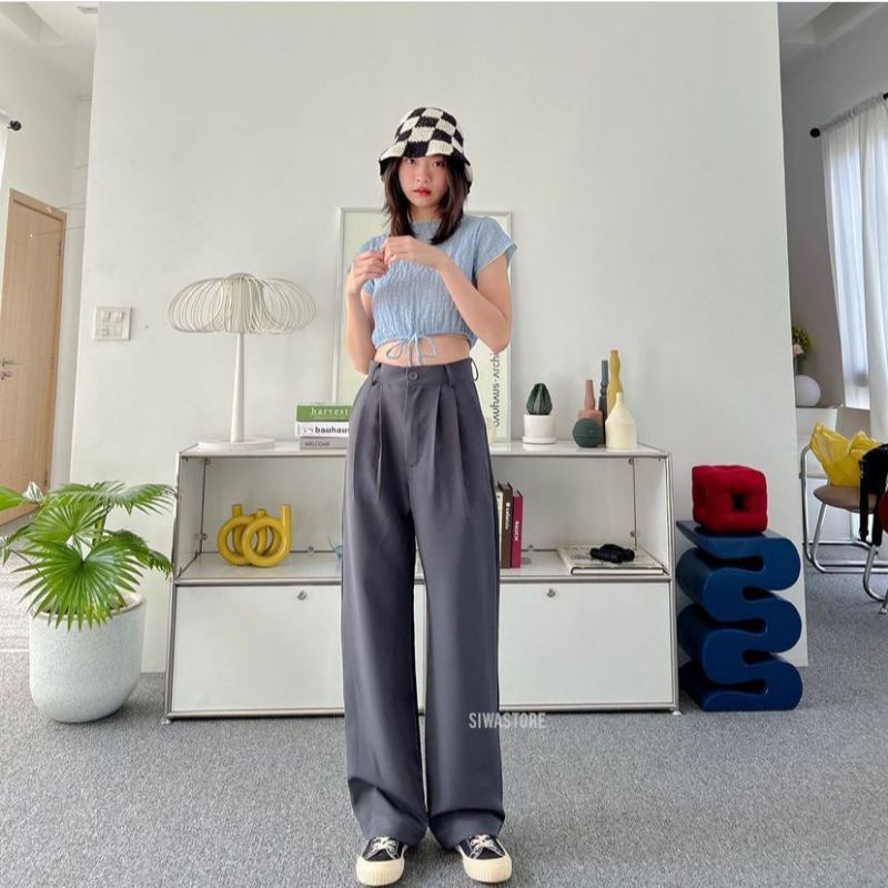 Celana Panjang Loose Pants Trousers Wanita - Celana Anti Kusut - Celana Kulot Wanita Highwaist - Celana Kantor Formal / Casual