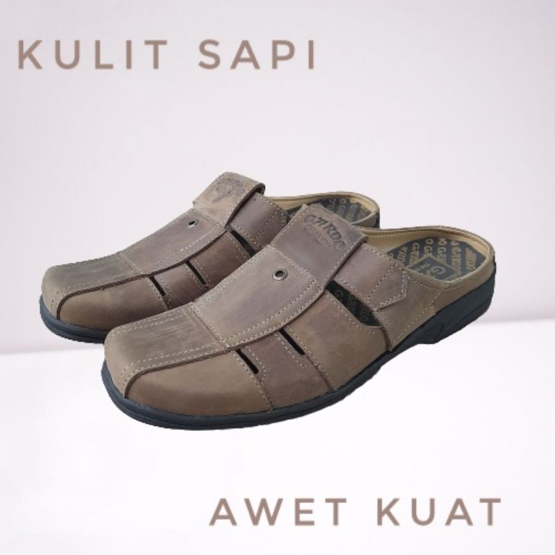 Sandal sepatu pria/selop kulit asli/sepatu sandal kulit/sandal bustong/sandal kasual/sandal slip on