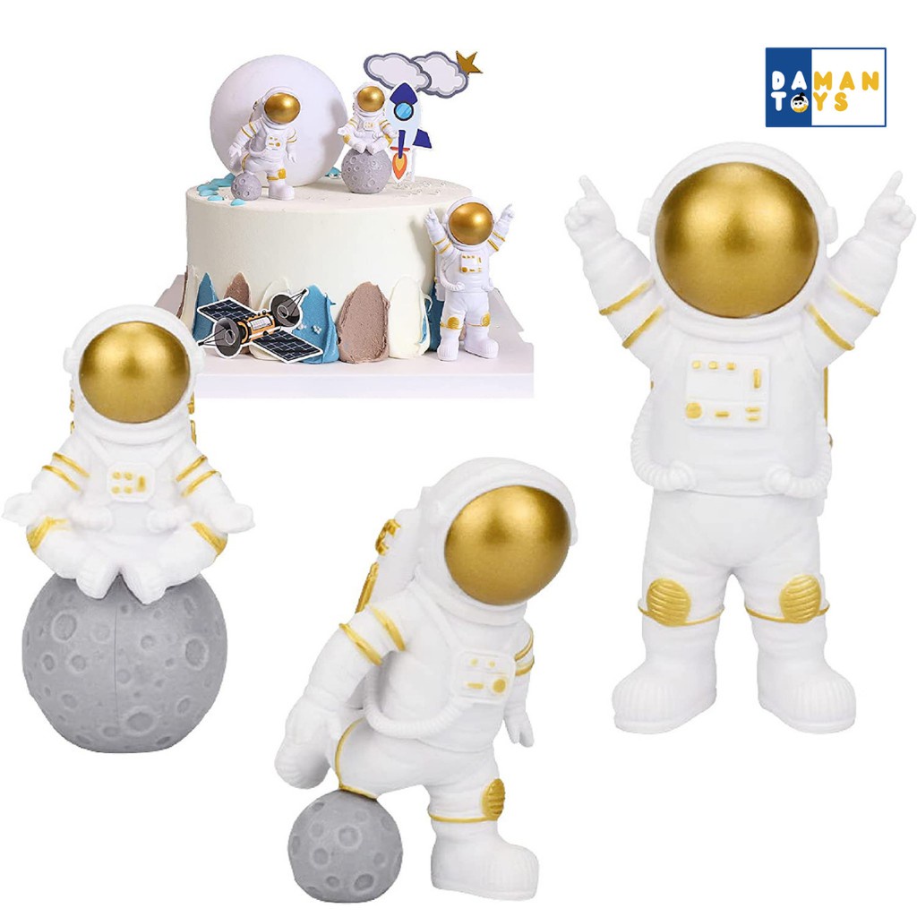 DToys Set 4 Action Figure Astronot, Cake Topper Astronout, Hadiah Ulang