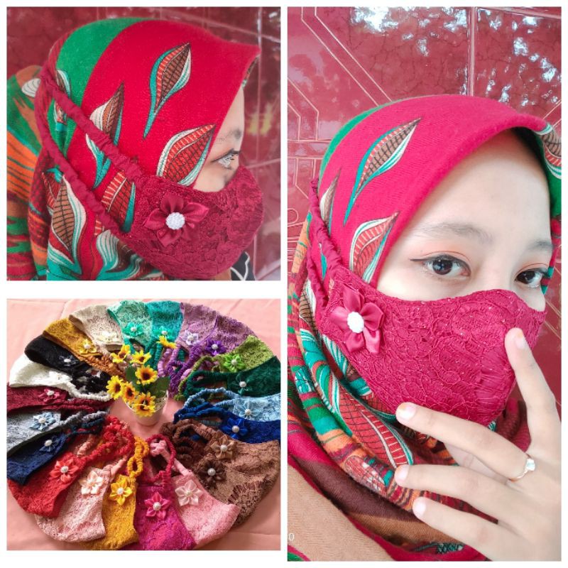 maskee brukat, masker cantik, masker wanita, masker kain, masker brokat hijab, masker murah,