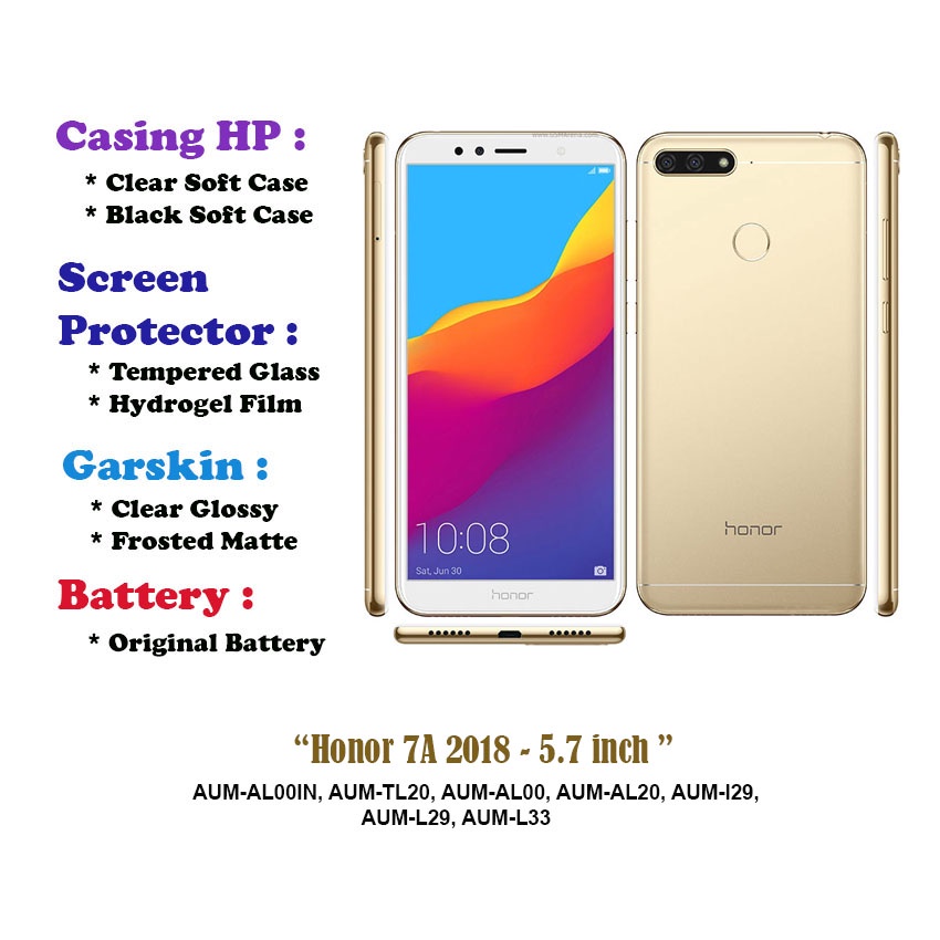 Honor 7A 2018 - 5.7 inch - Case - Screen Protector - Battery - Dll