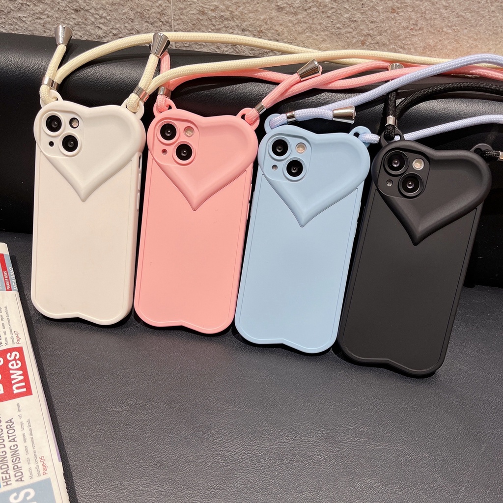 Soft case Silikon Motif Hati 3D Dengan Lanyard Untuk iPhone 13 Pro MAX 12 11 Pro MAX X XS MAX XR 7 + 8 Plus