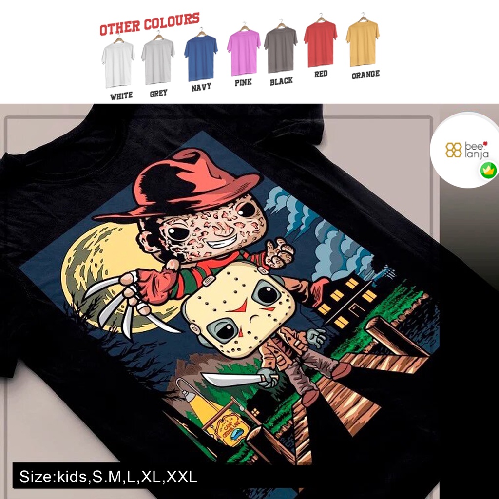 KI/560 Kaos Freddy Krueger vs Jason Voorhees T-Shirt Anak dan Dewasa