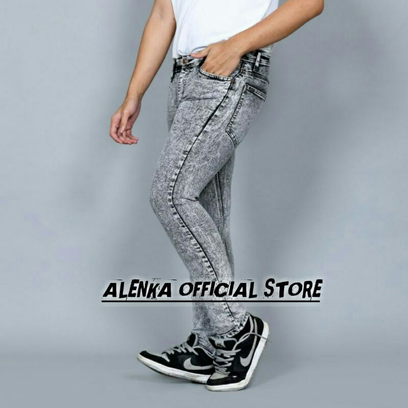 Celana Jeans Pria Abu Sandwash Original | Jeans Snow Abu Premium Model Slimfit