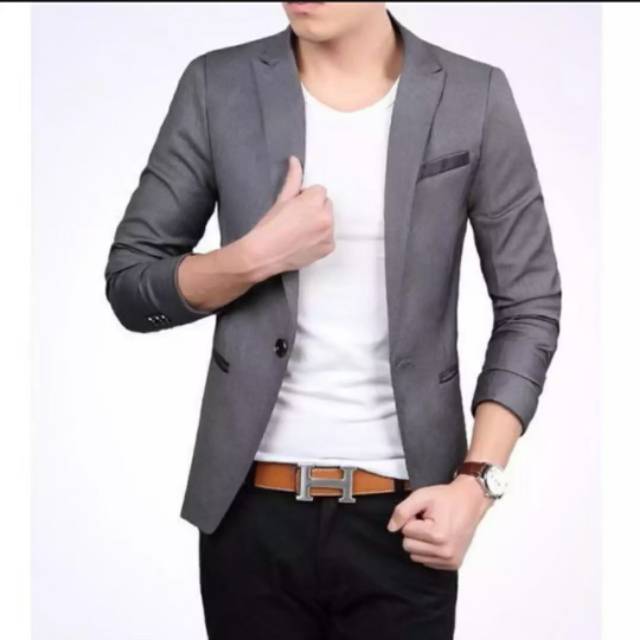 Fashion pria  Jas pria Blazer hitam list coklat jas pria formal slimfit kerja kantor WISUDA TERLARIS