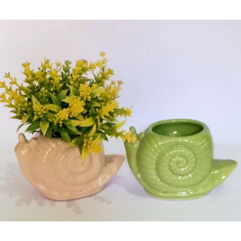 Mini Pot Bunga Bentuk Siput/Mini Pot Kaktus/Mini Pot Bonsai/Mini Pot Keramik/Vas Bunga Keramik