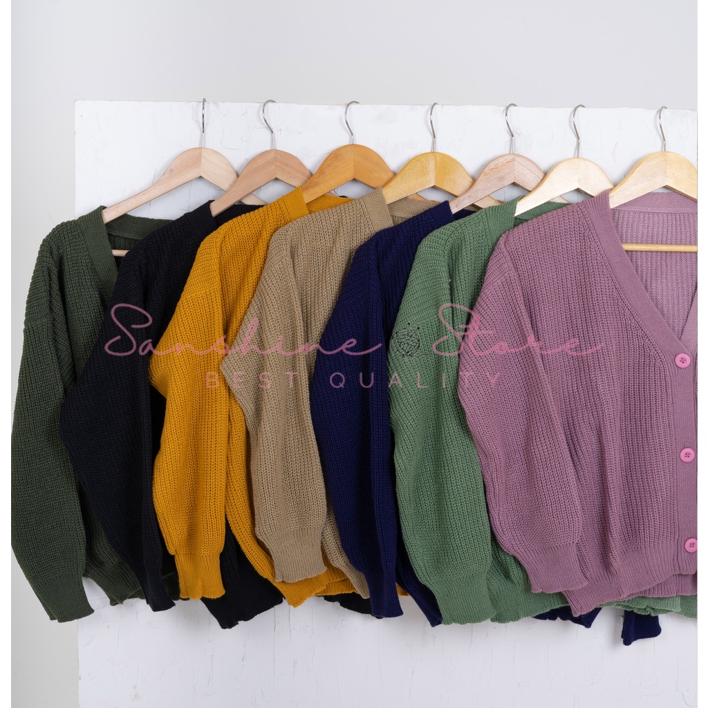 Cardigan Rajut Wanita Premium Tebal ZIA Knit Sweater Semi Crop Cardy Warna Kancing Senada