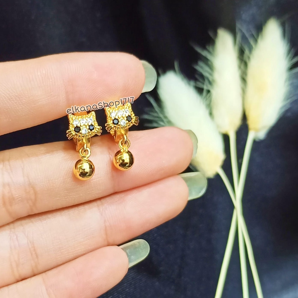 ANTING ANAK-ANAK HELLO KITTY JEPIT PERMATA/CLIP PERHIASAN LOGAM EMAS ANTI KARAT