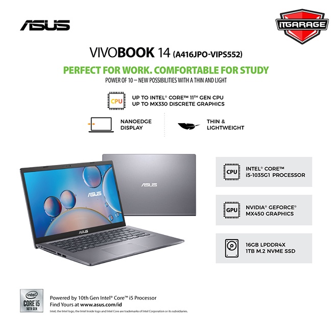 Asus Vivobook A416JPO-VIPS552|i5-1035G1/8G/512G/MX330-2G/Grey