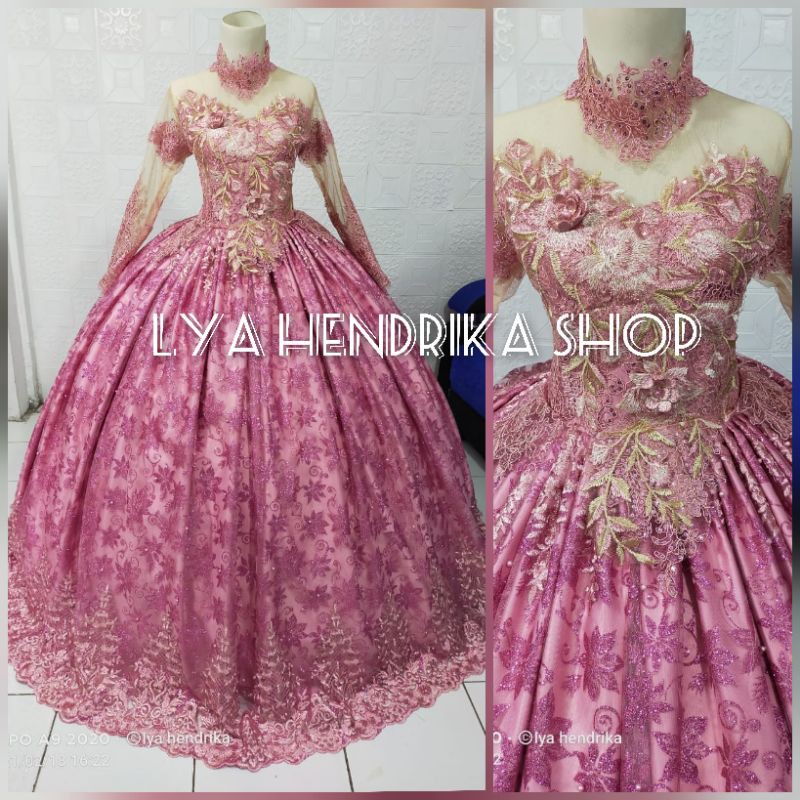 gaun pengantin tile akar mutiara/ballgown