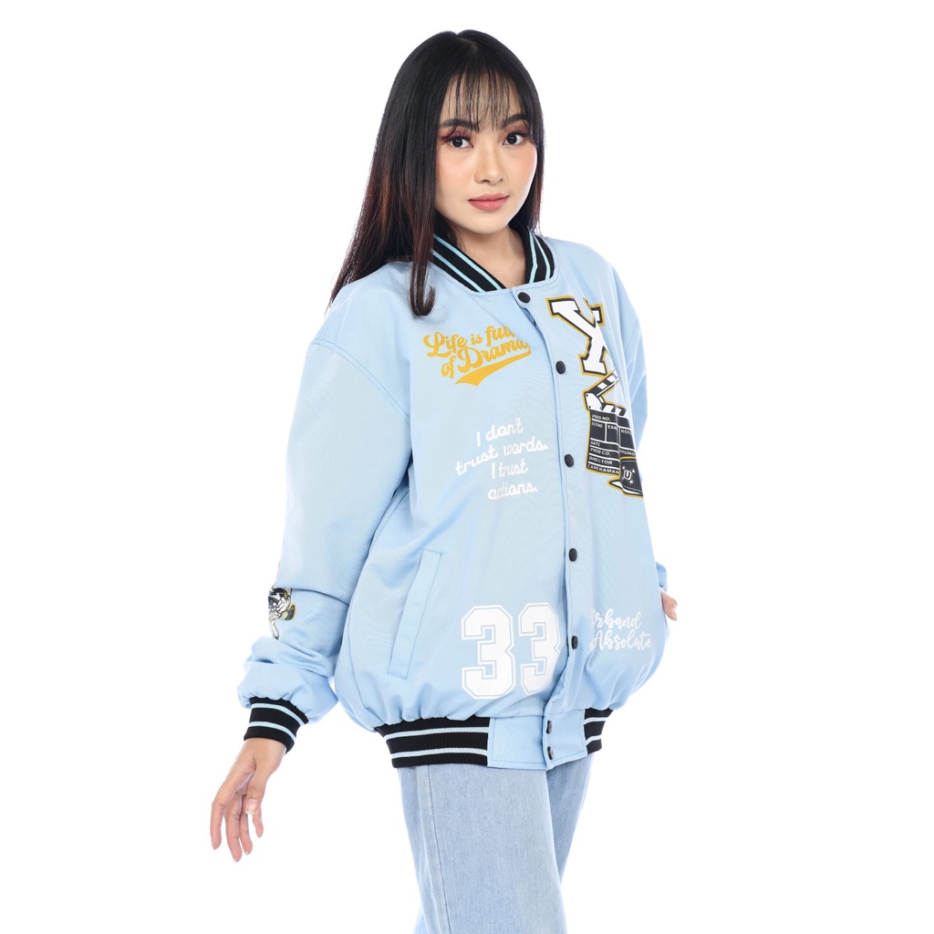 Jaket Varsity Perempuan Keren Terlaris Unisex A247 Baby Blue Dan Pink