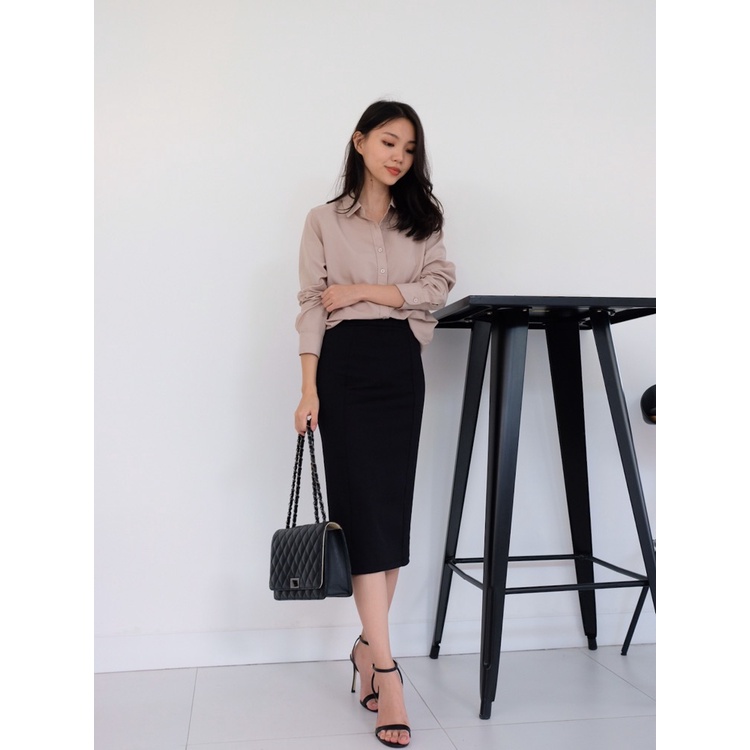 Kadaka B-0155 Midi Skirt Wanita Ban Pinggang Detail List