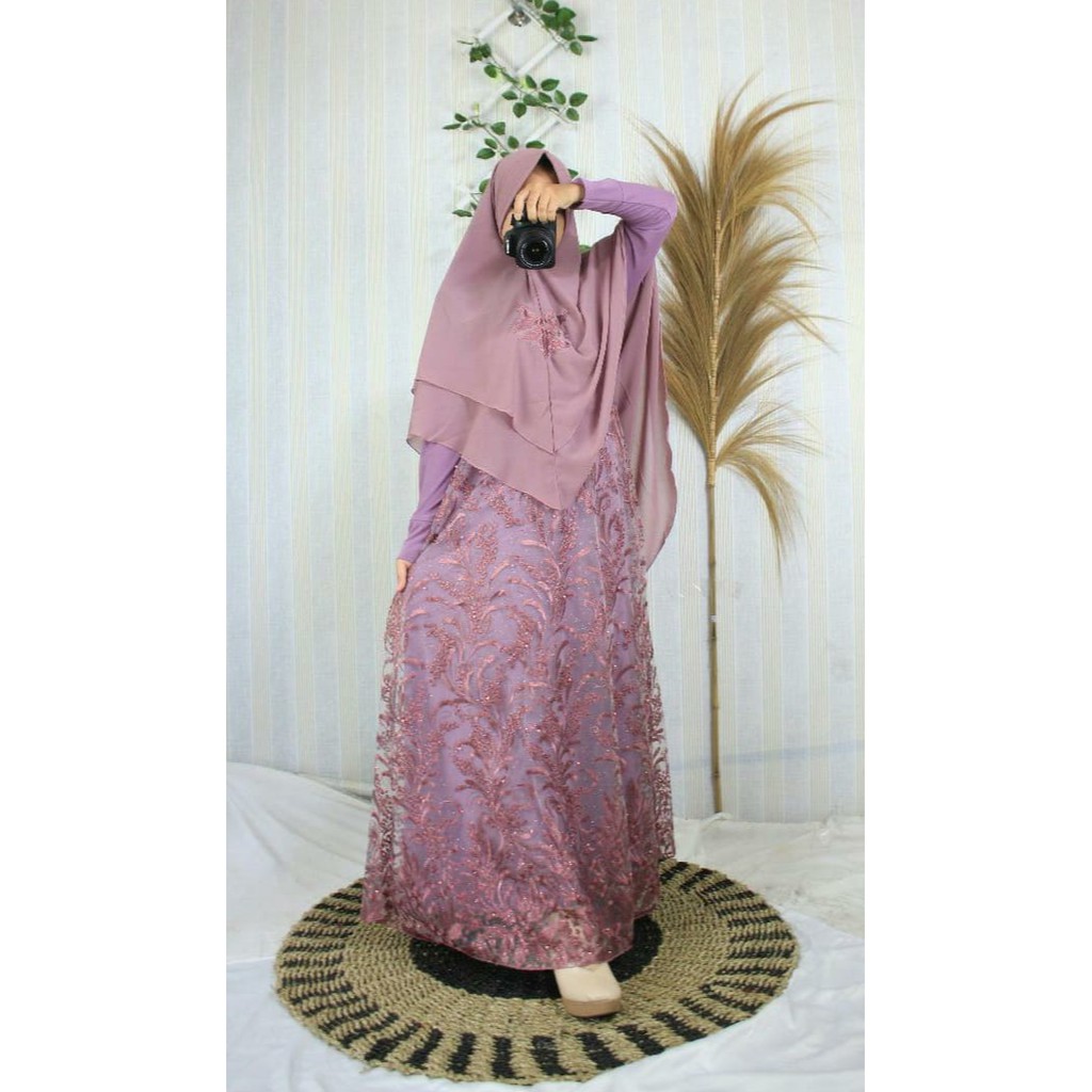 Gamis set ceruty BROKAT BRUKAT PESTA MEWAH  Shena bordir muslim fashion islami wanita pesta TILE