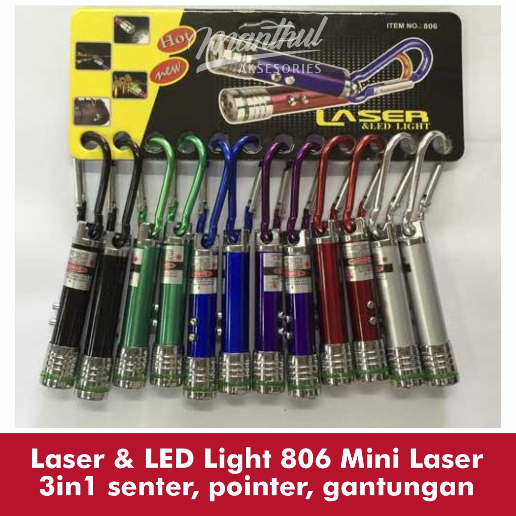 Laser &amp; LED Light 806 Mini Laser 3in1 senter, pointer, gantungan