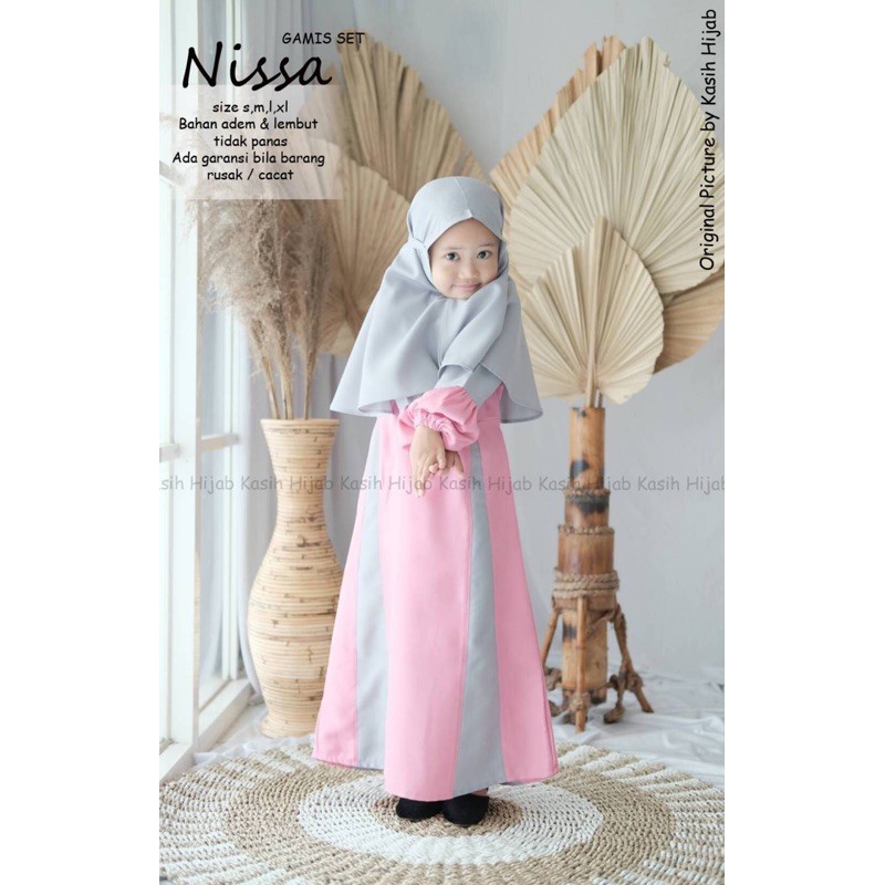 gamis anak perempuan “nissa”/gamis anak + kerudung anak 2-11tahun by kasihhijab