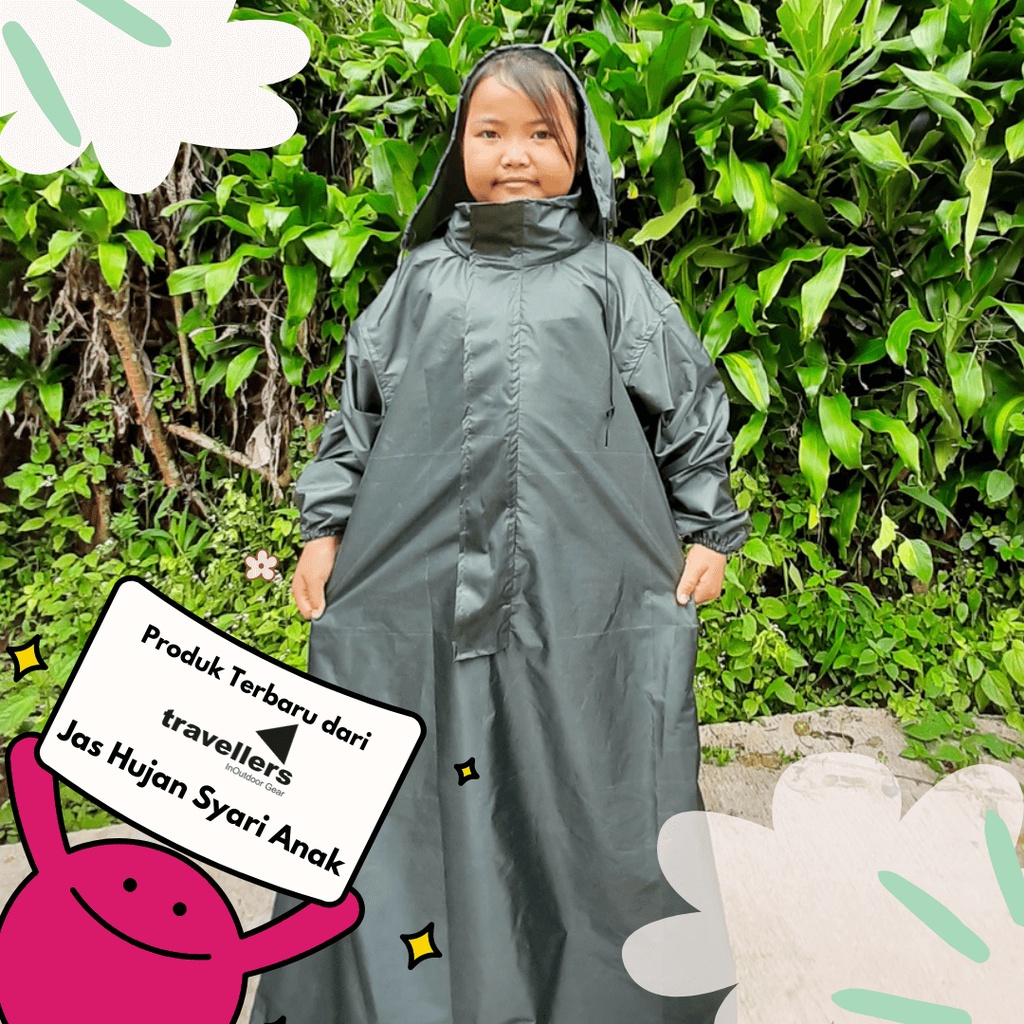 Jas Hujan Raincoat Ponco Mantel Mantol Syari Anak Perempuan Laki Laki Tanggung 7-12 Tahun Model Syar i Waterproof Tebal Premium