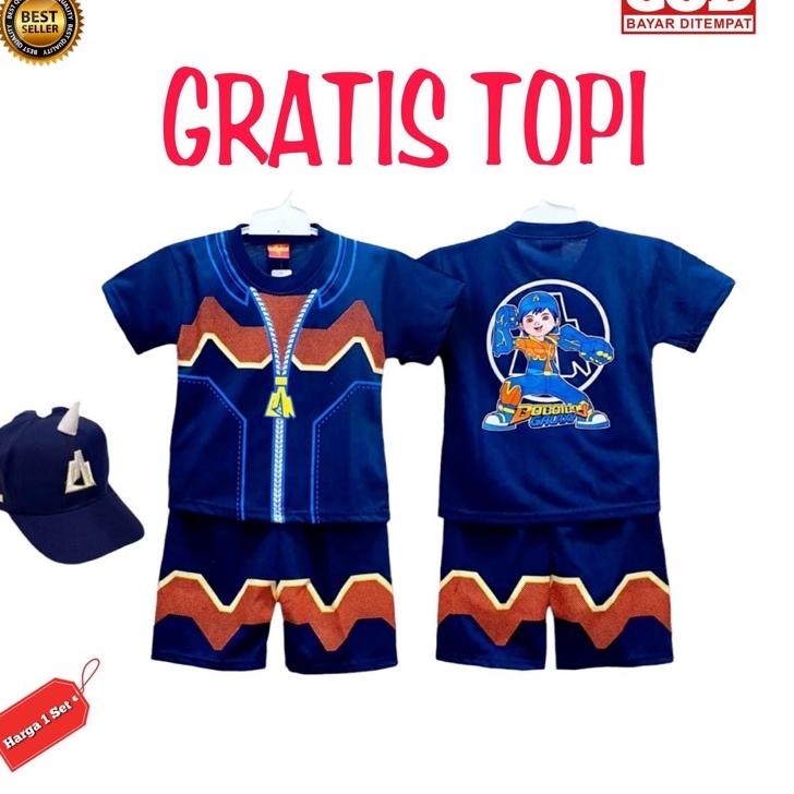 FREE TOPI / BAJU ANAK BOBOIBOY SETELAN ANAK BOBOIBOY AIR API HALILINTAR DAUN GEMPA